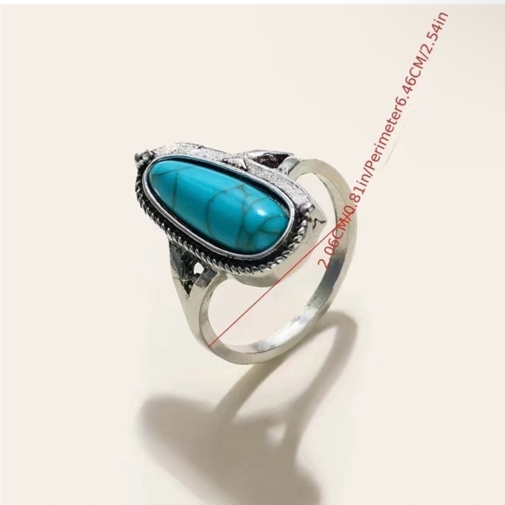 Elegant Silver and Turquoise Ring fits size 7/8 - Picture 2 of 3